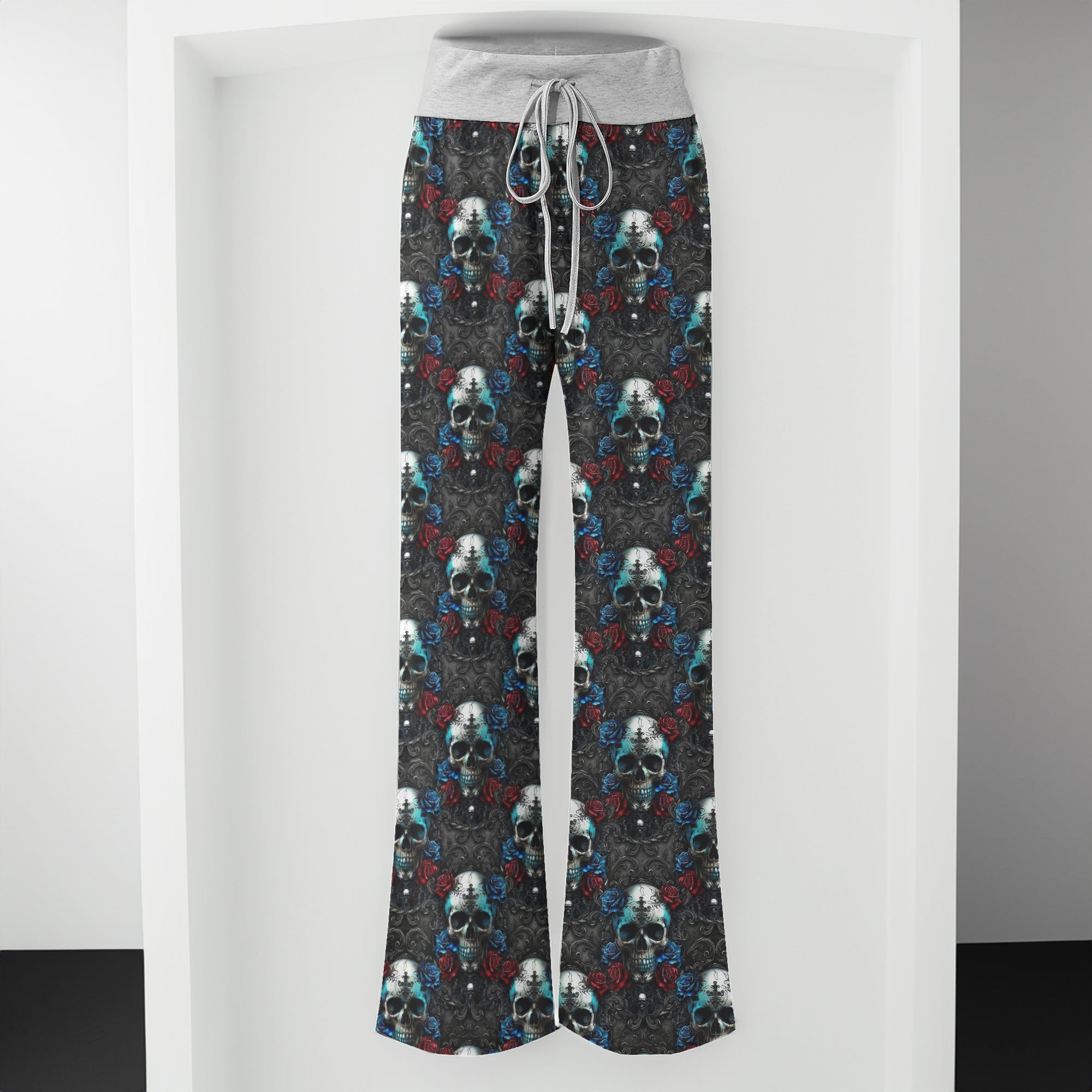 Shadowed Azure Skulls Women's High-waisted Wide Leg Pants