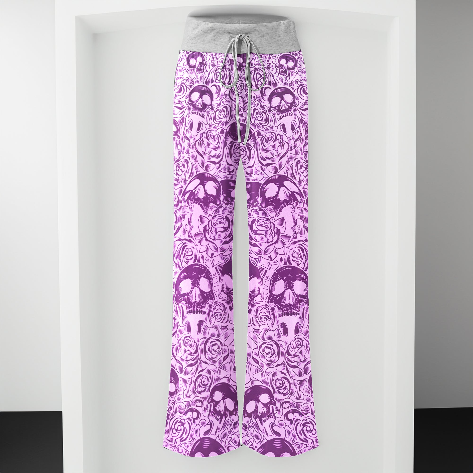 Purple Skull Pattern Gothic Women's High-waisted Wide Leg Pants