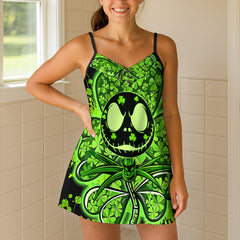 Electric Shamrock Skull Short Cami Dress