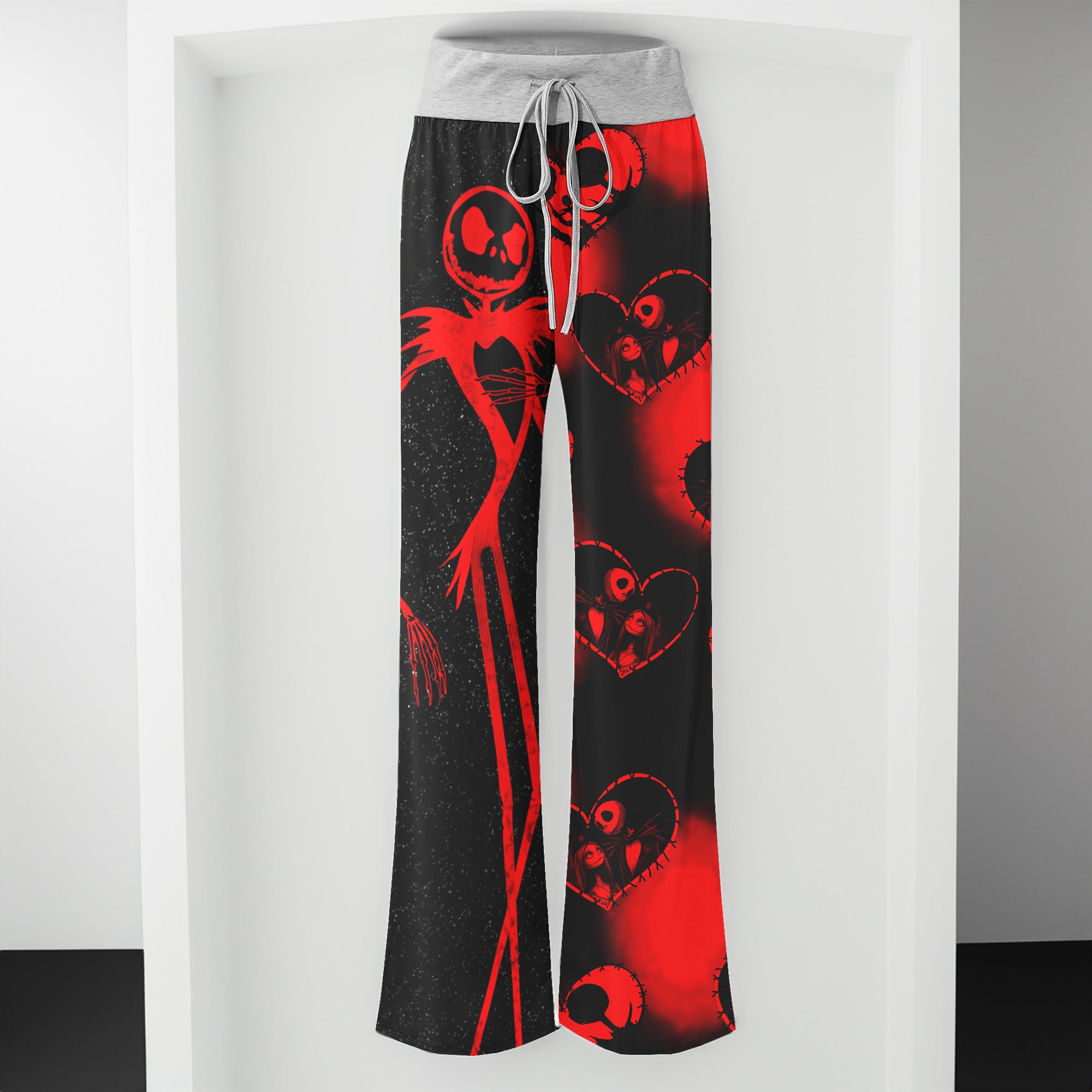 Red Skeleton Couple Art Women's High-waisted Wide Leg Pants
