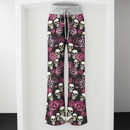 Pastel Gothic Bloom Skull Women's High-waisted Wide Leg Pants