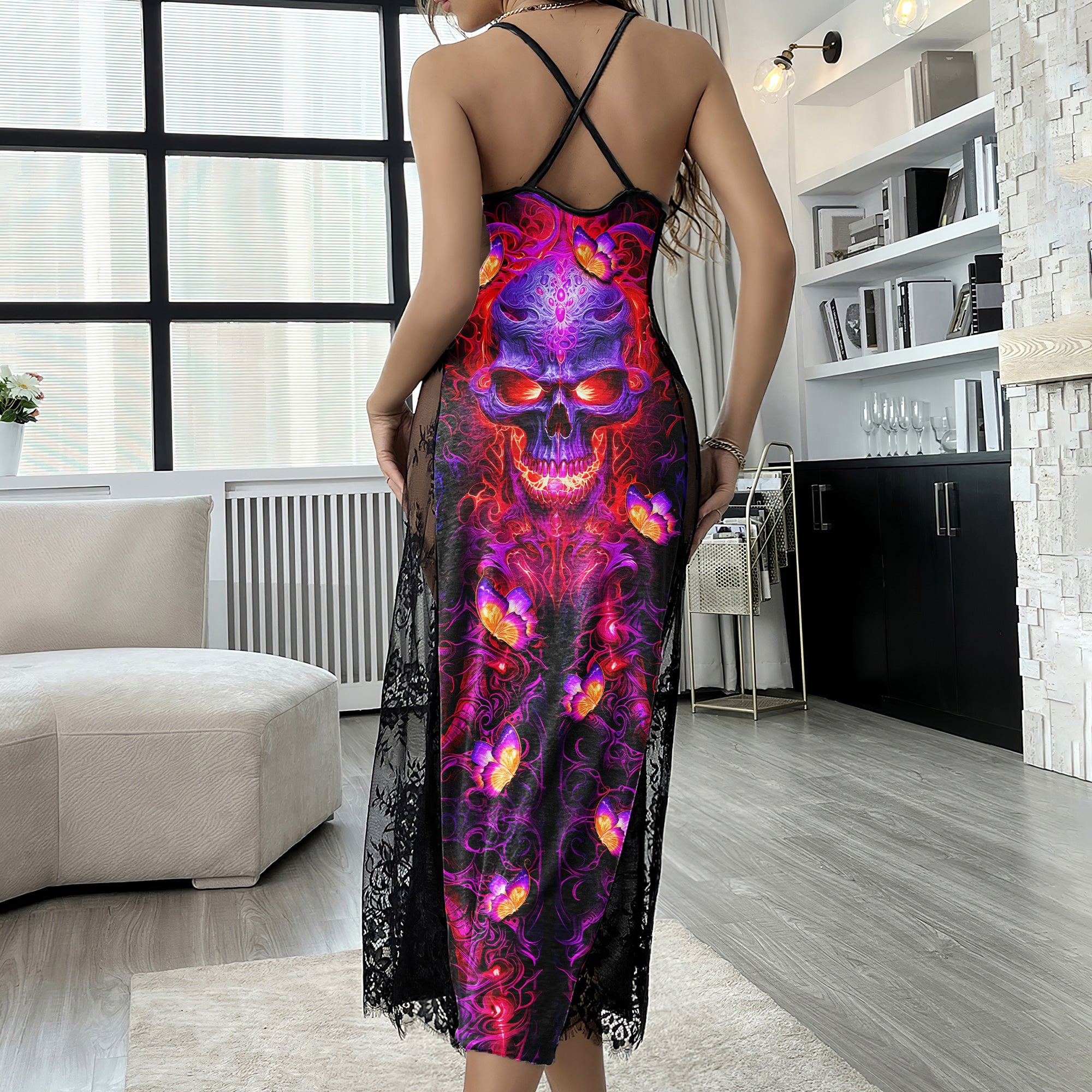 Violet Skull Butterfly Art Women's Lace Cami Sleepwear | Gothic, Punkrock, Lingerie for Women