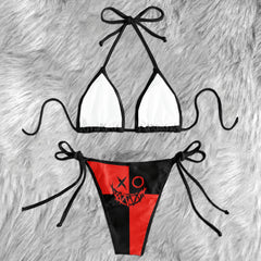 Grunge Smile Red Black Micro Triangle Bikini Swimsuit