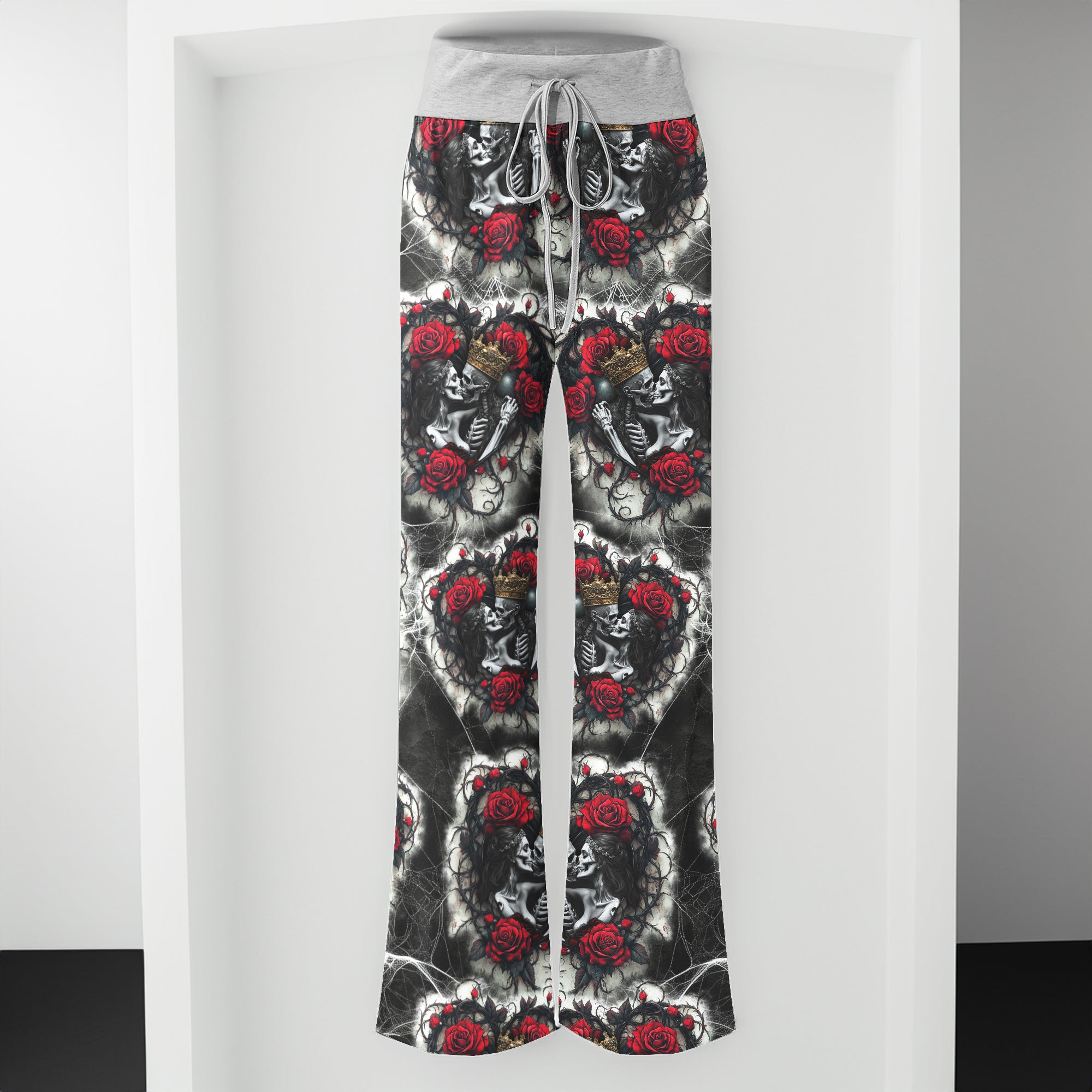 Couple Skeleton Gothic Pattern Women's High-waisted Wide Leg Pants