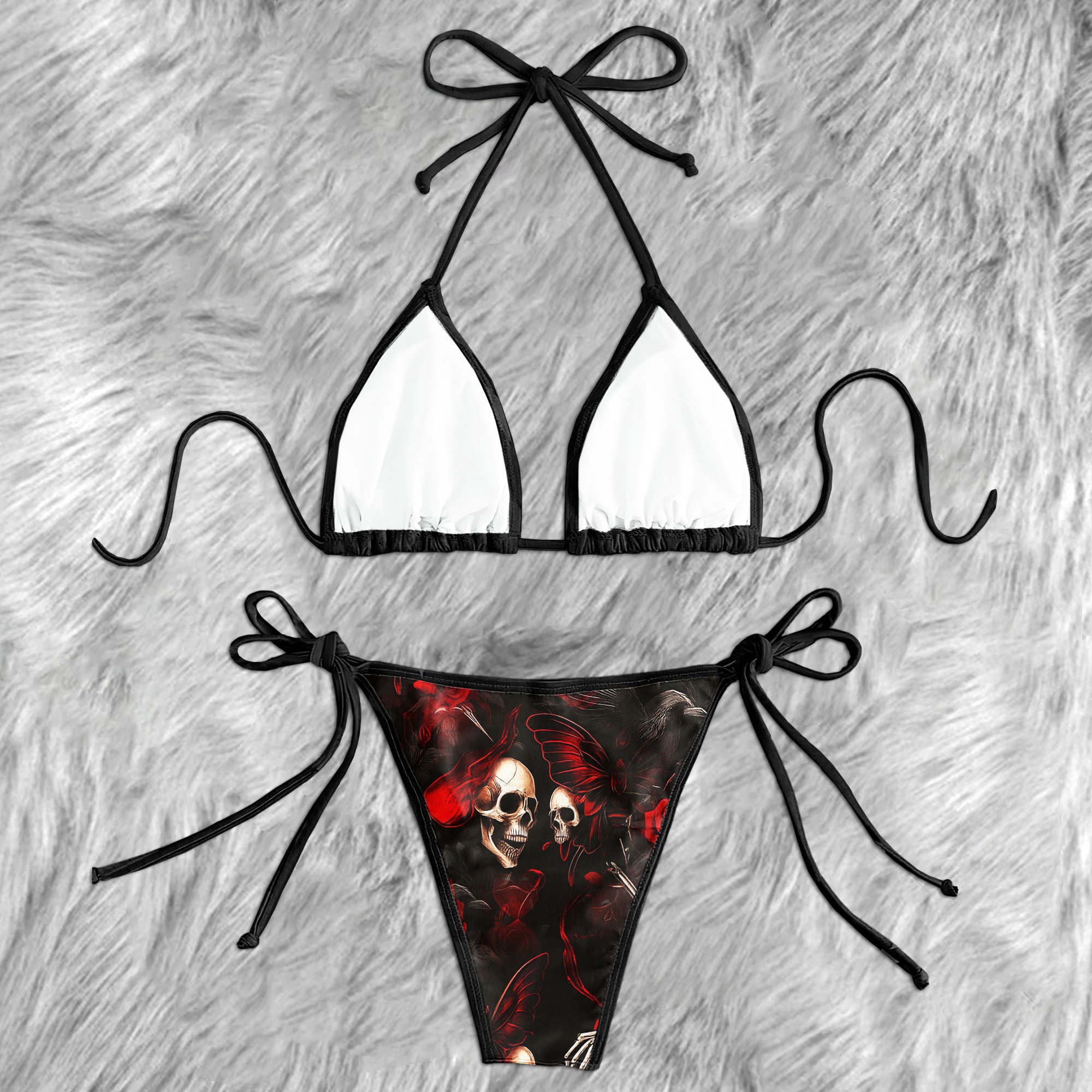 Blood Red Butterfly Skull Micro Triangle Bikini Swimsuit