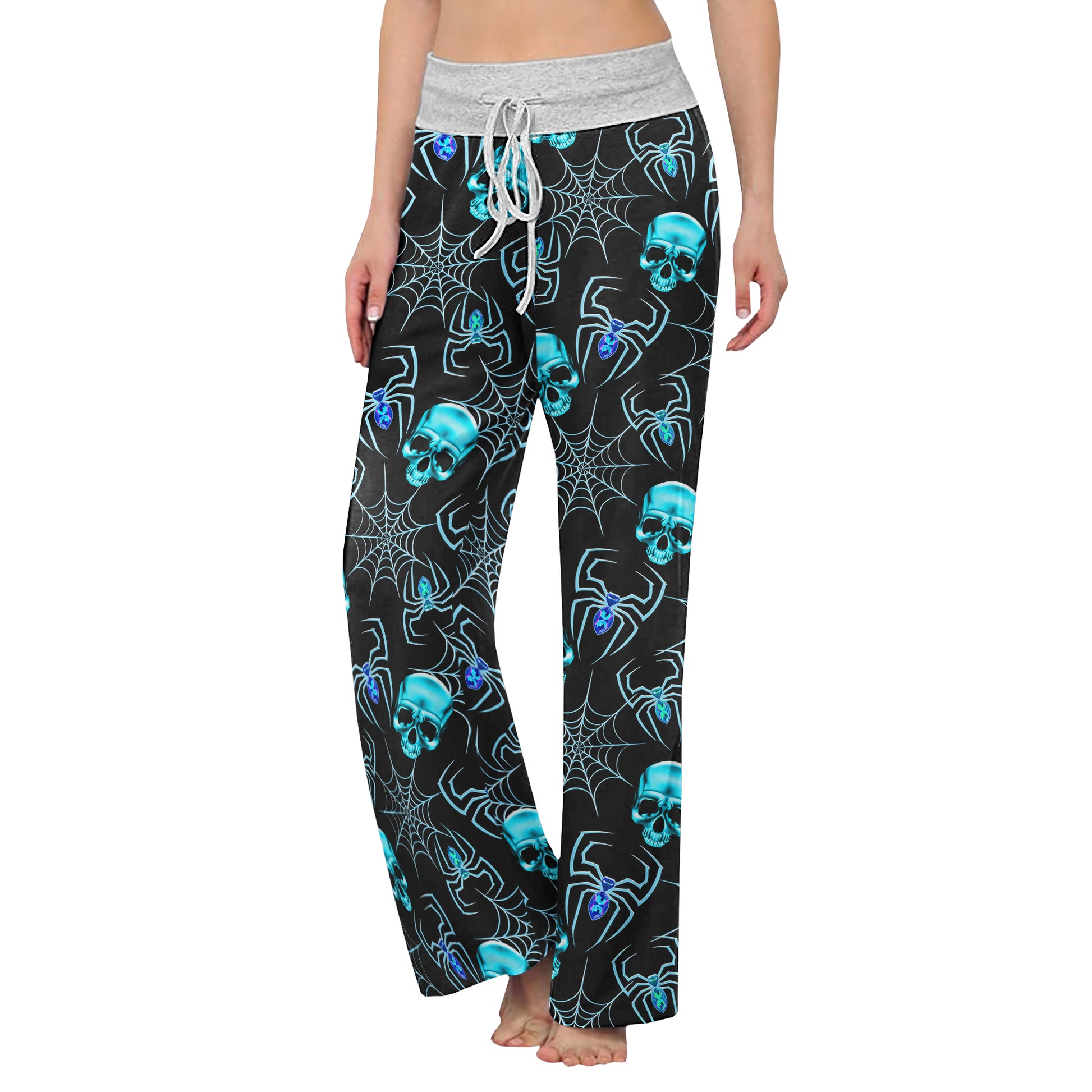 Blue Skull Spider Women's High-waisted Wide Leg Pants | Wonder Skull