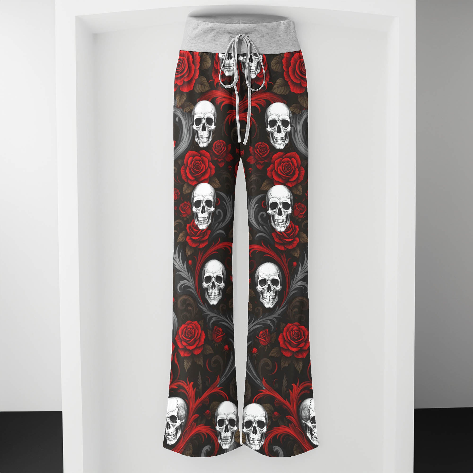 Baroque Blood Skull Roses Women's High-waisted Wide Leg Pants