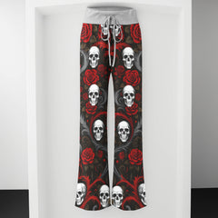 Baroque Blood Skull Roses Women's High-waisted Wide Leg Pants
