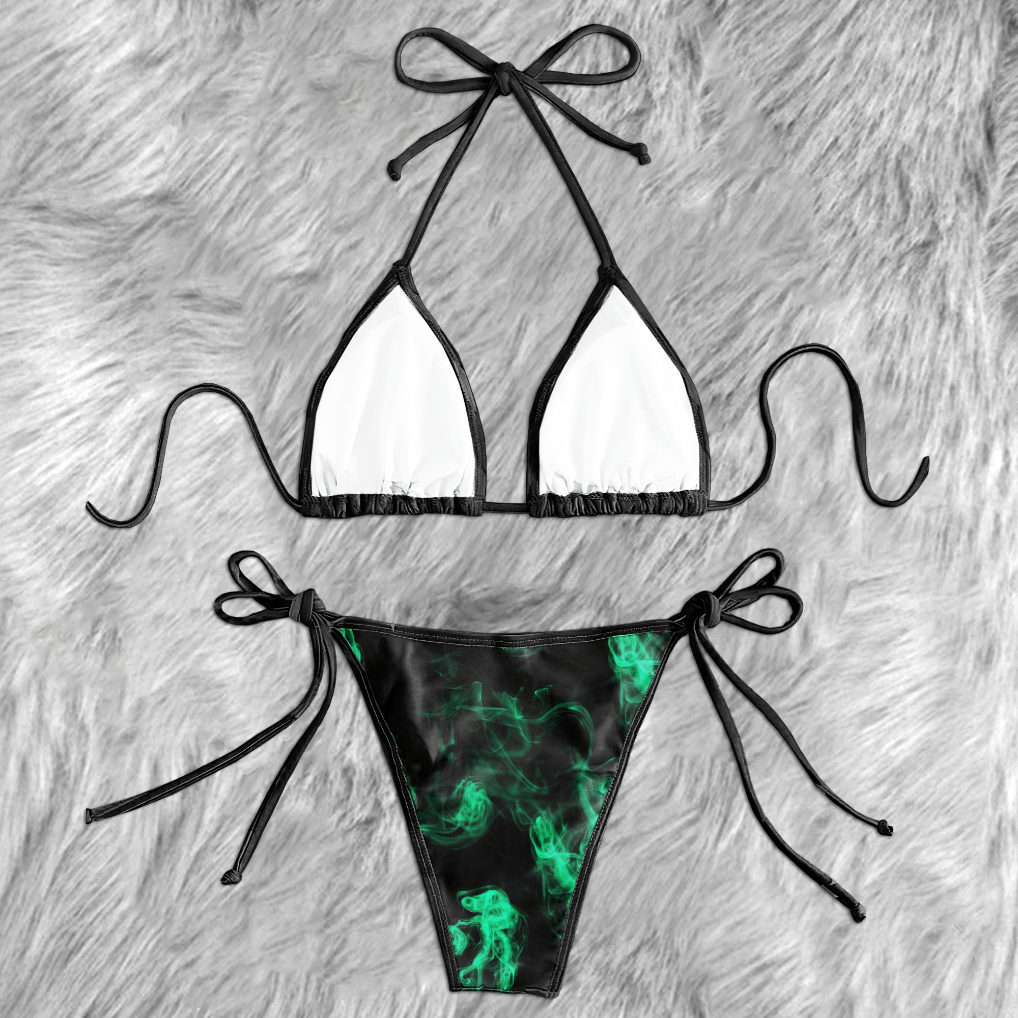 Green Skull Smoke Art Micro Triangle Bikini Swimsuit