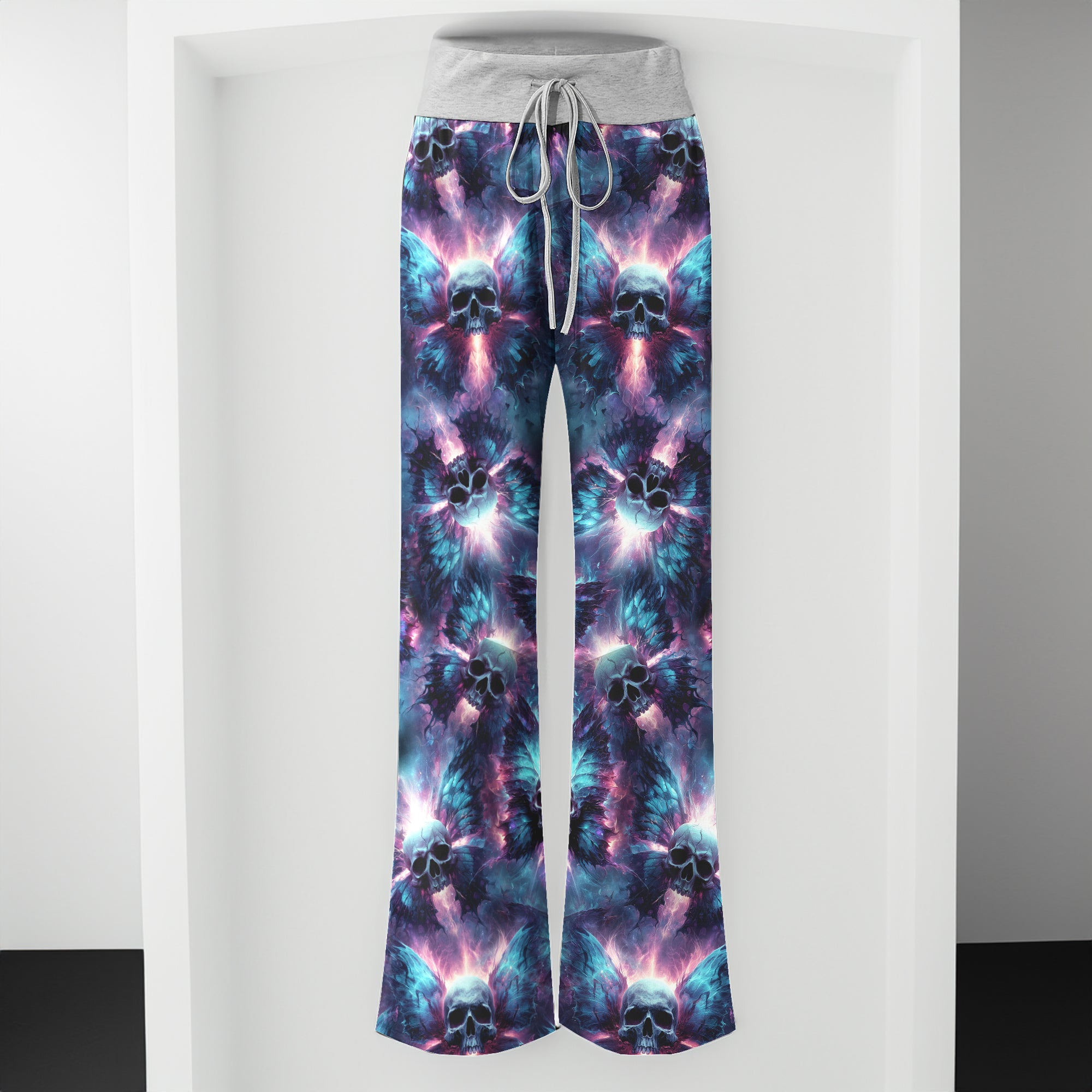 Galaxy Skull Butterfly Pattern Women's High-waisted Wide Leg Pants