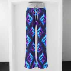 Neon Flame Skull Pattern Women's High-waisted Wide Leg Pants