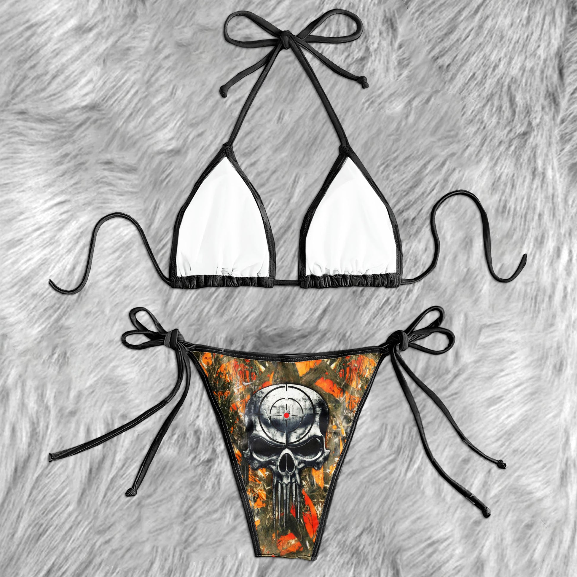 Orange Hunting Skull Micro Triangle Bikini Swimsuit - Wonder Skull