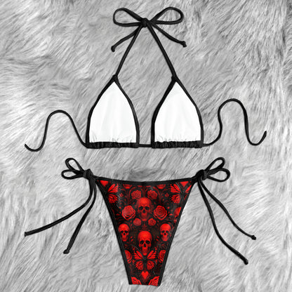 Gothic Red Rose Skull Micro Triangle Bikini Swimsuit