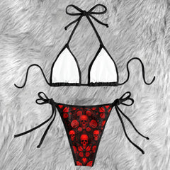 Gothic Red Rose Skull Micro Triangle Bikini Swimsuit