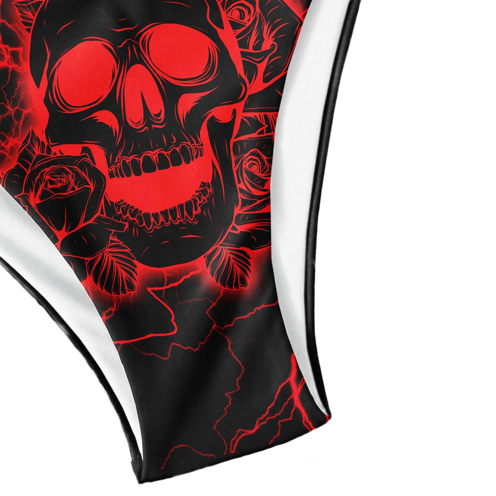 Vivid Red Skull Thunder Micro Triangle Bikini Swimsuit - Wonder Skull