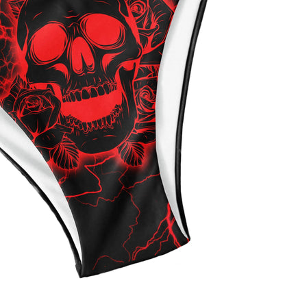 Vivid Red Skull Thunder Micro Triangle Bikini Swimsuit - Wonder Skull