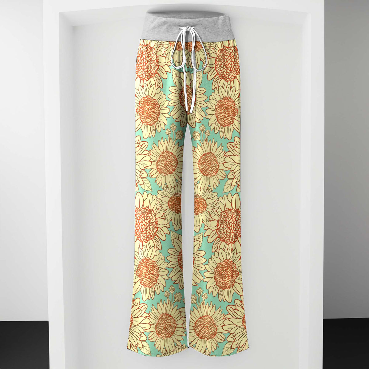 Vintage Mint Sunflower Women's High-waisted Wide Leg Pants