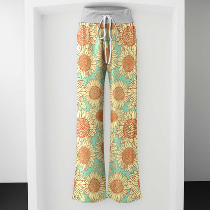 Vintage Mint Sunflower Women's High-waisted Wide Leg Pants
