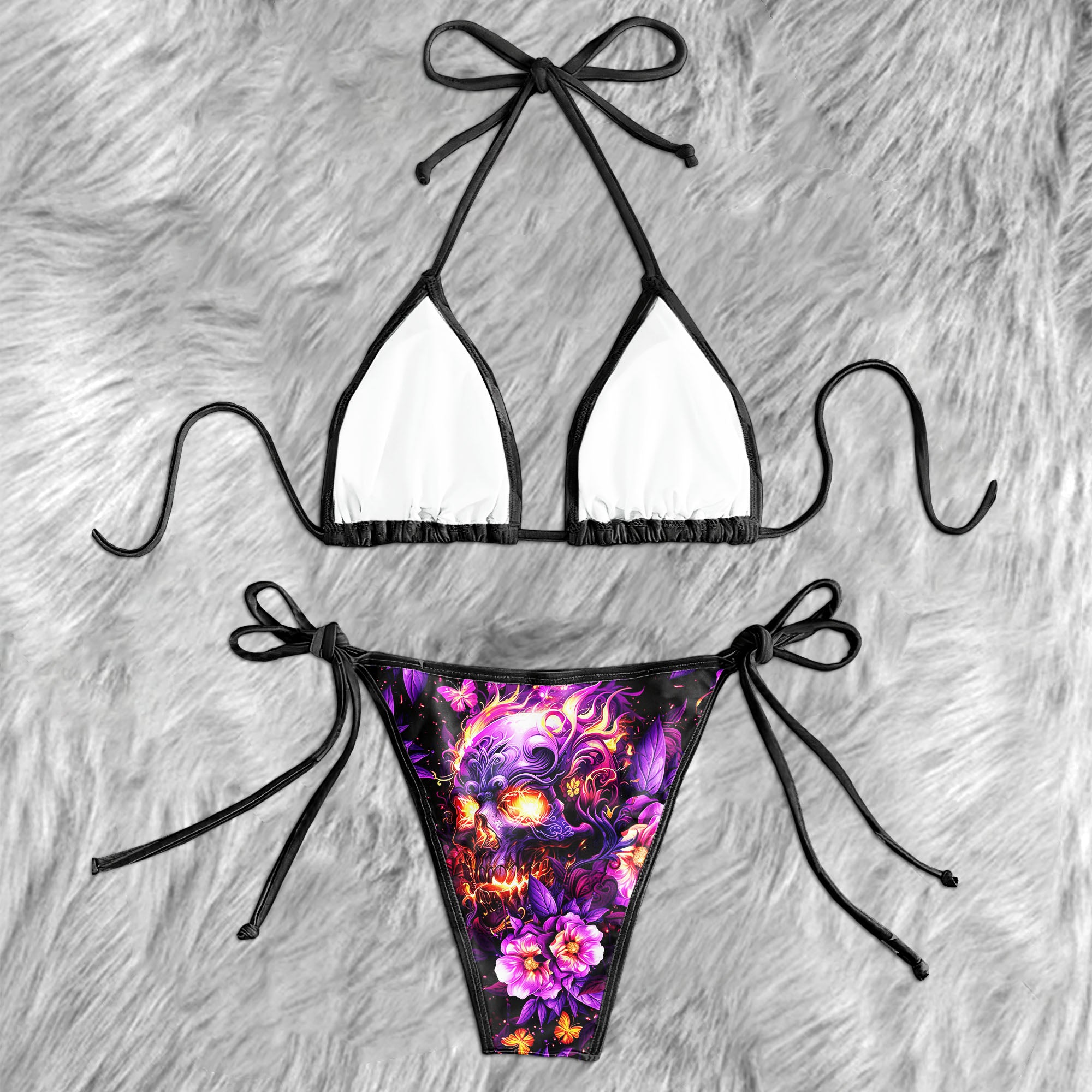 Purple Skull Fire Micro Triangle Bikini Swimsuit - Wonder Skull