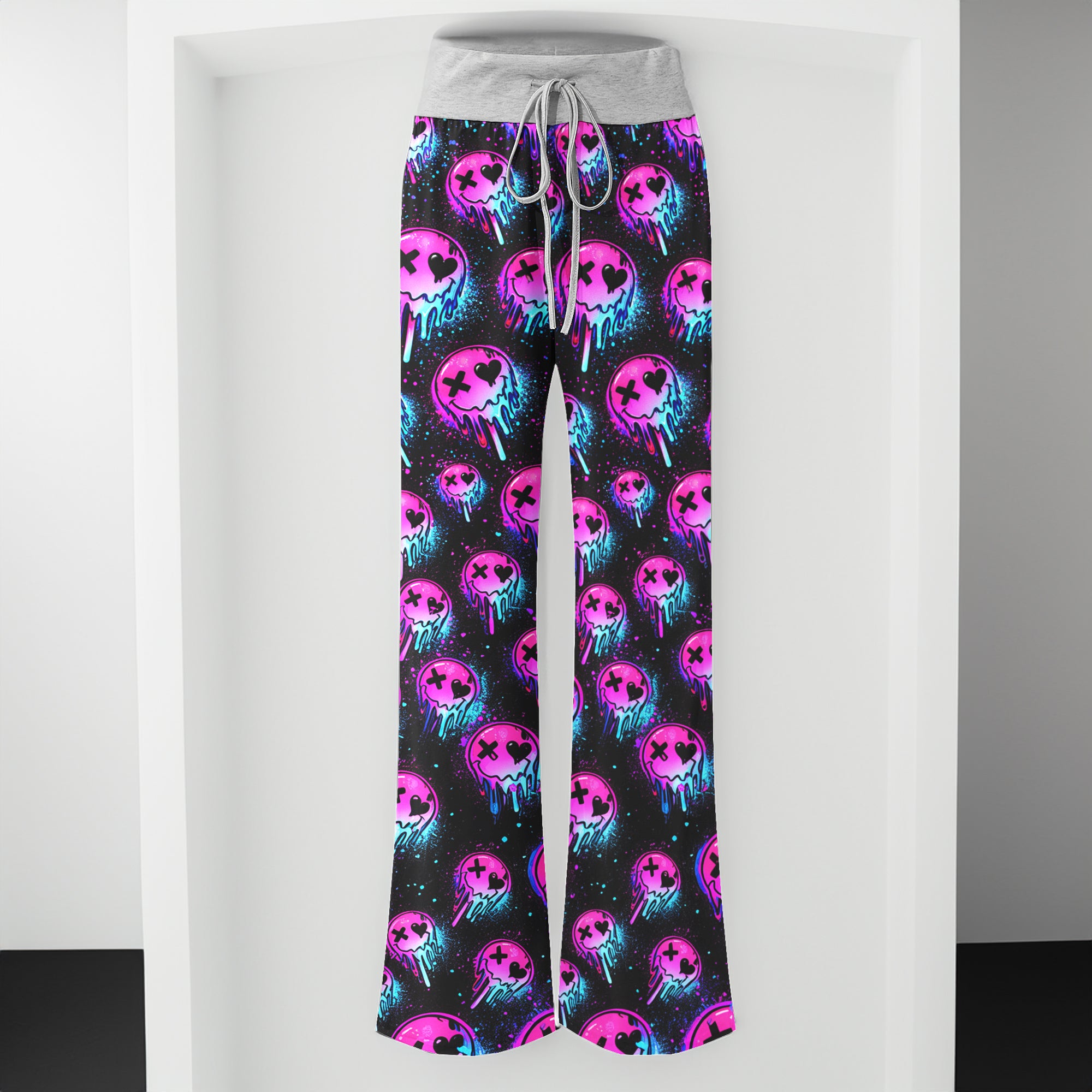 Melting Neon Skull Grunge Women's High-waisted Wide Leg Pants