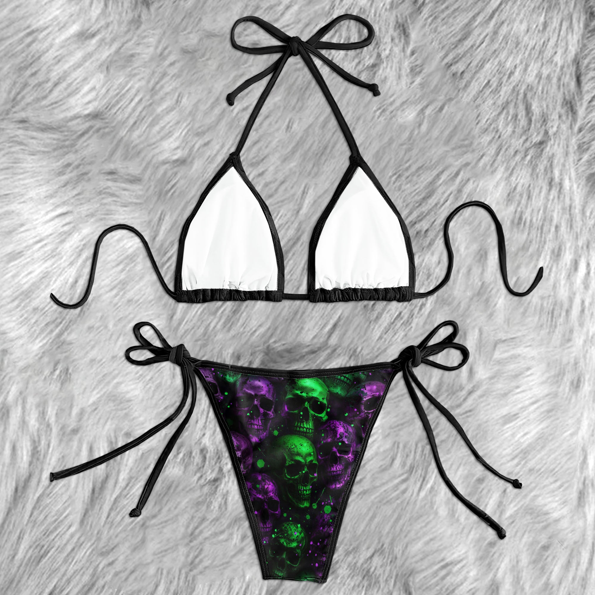 Acid Green Purple Skull Micro Triangle Bikini Swimsuit