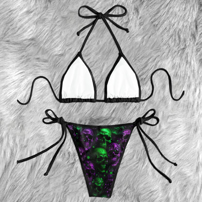 Acid Green Purple Skull Micro Triangle Bikini Swimsuit