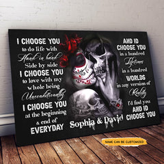 I Choose You - Custom Personalized Names Gothic Skull And Roses Canvas