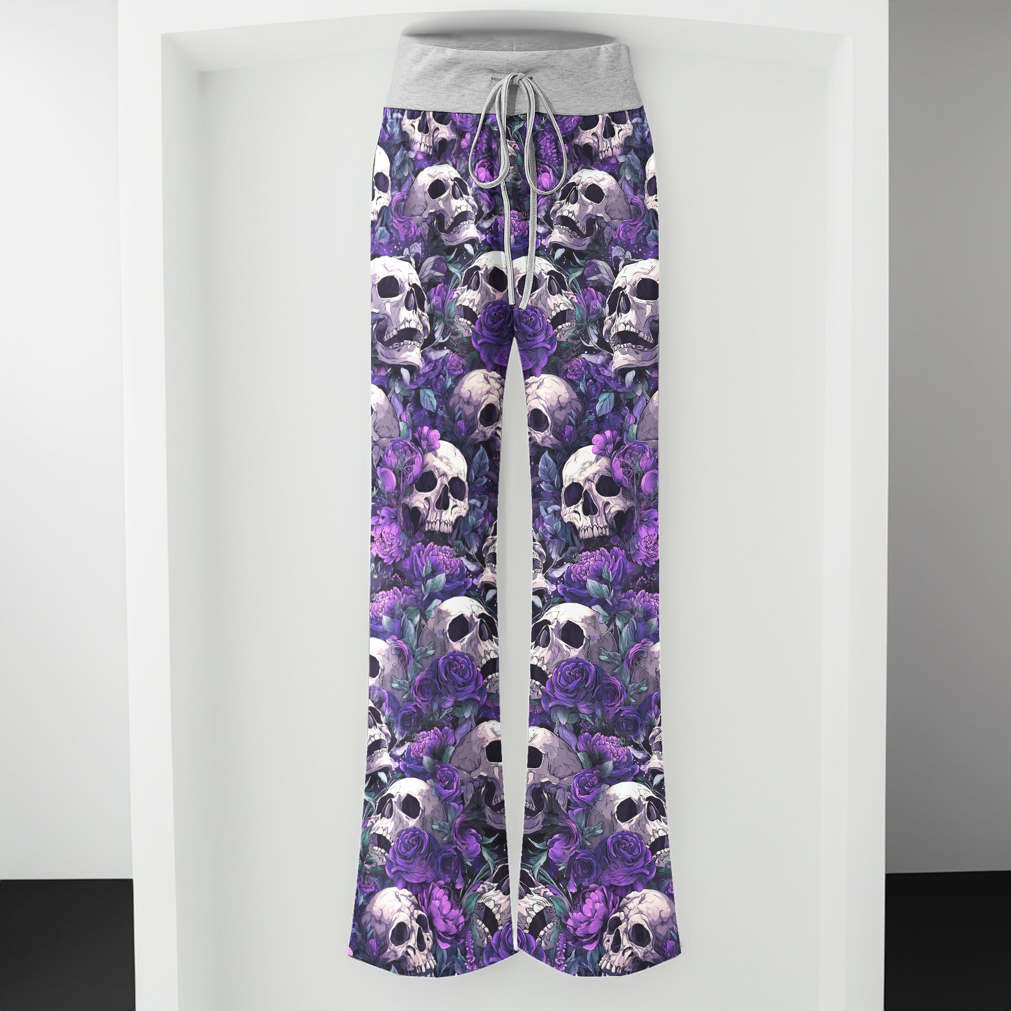 Violet Gothic Skull Garden Women's High-waisted Wide Leg Pants