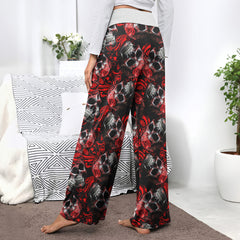 Red Skull Ornament Gothic Women's High-waisted Wide Leg Pants | Wonder Skull