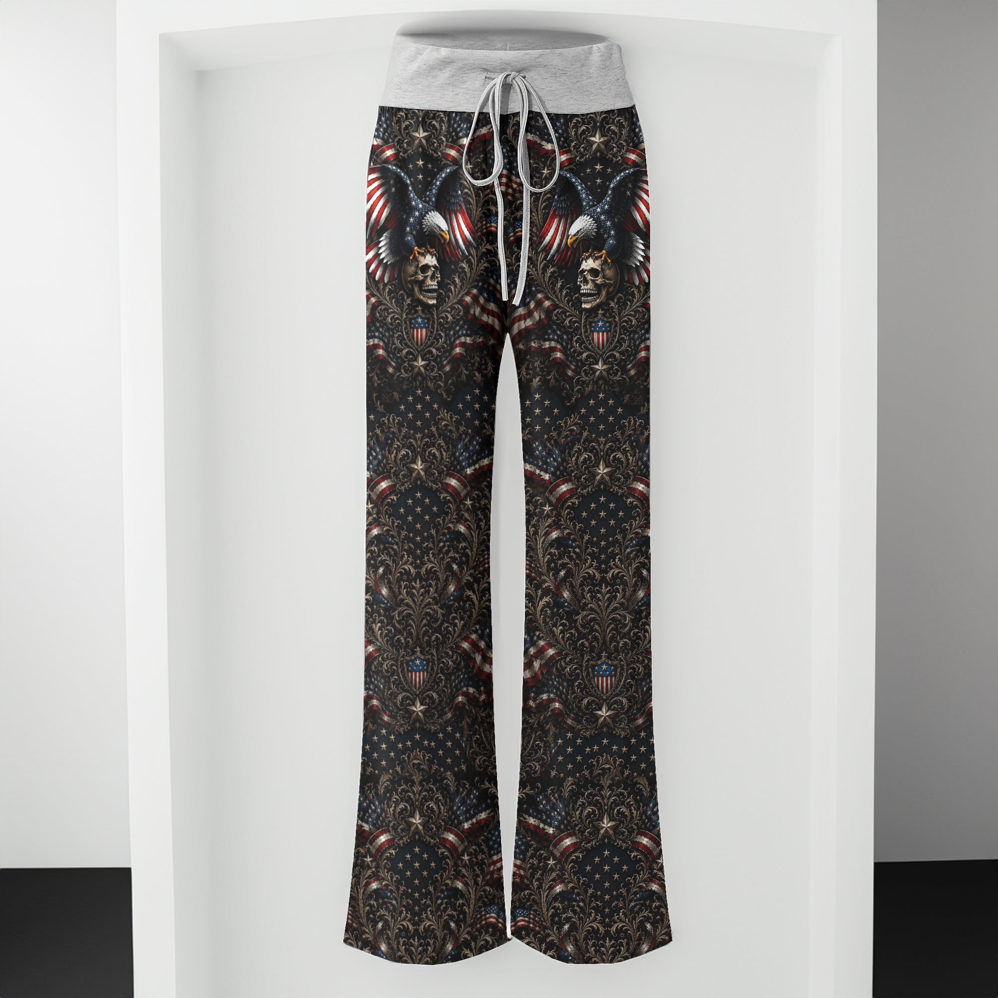 Freedom Eagle Skull Shield Women's High-waisted Wide Leg Pants