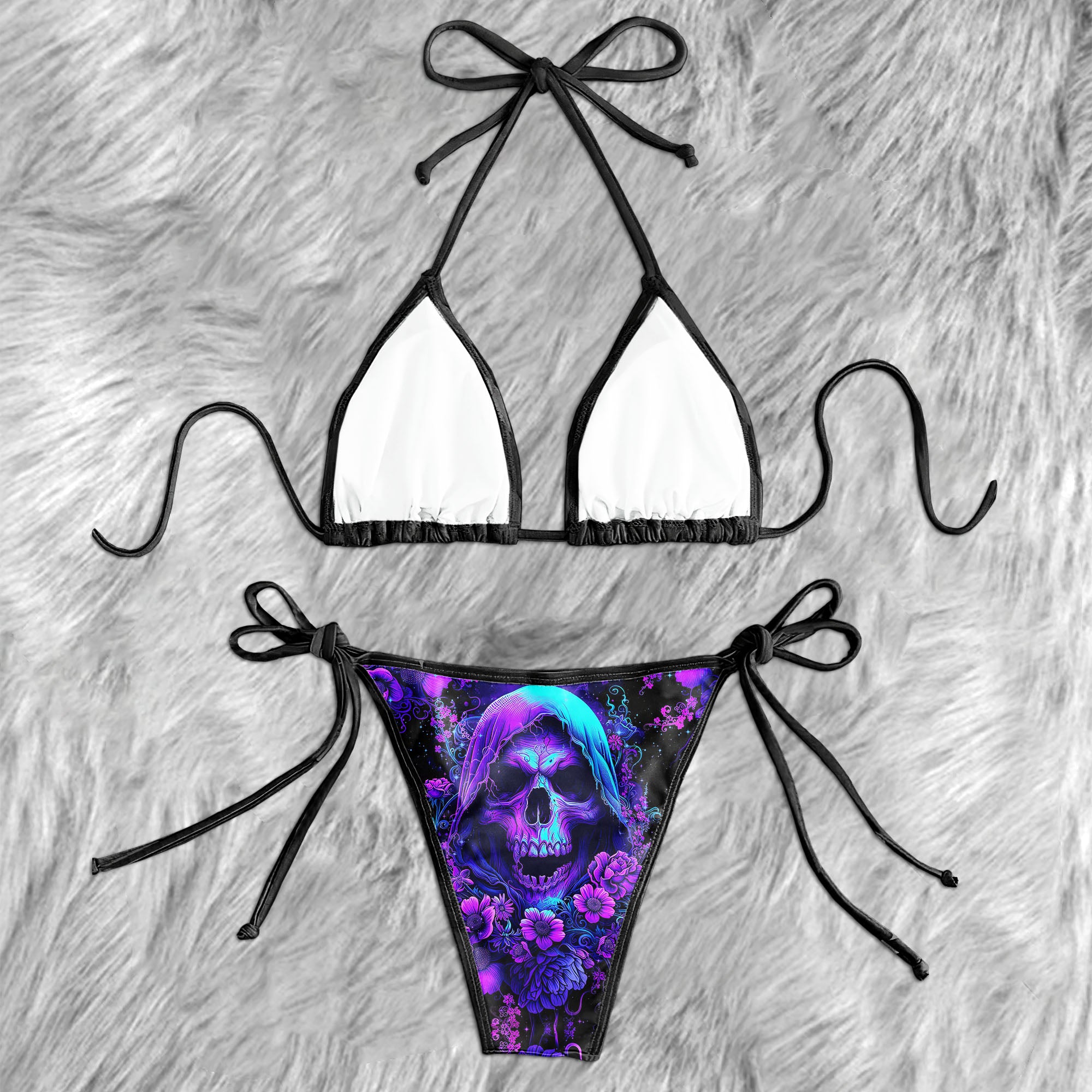 Purple Scary Skull Micro Triangle Bikini Swimsuit - Wonder Skull
