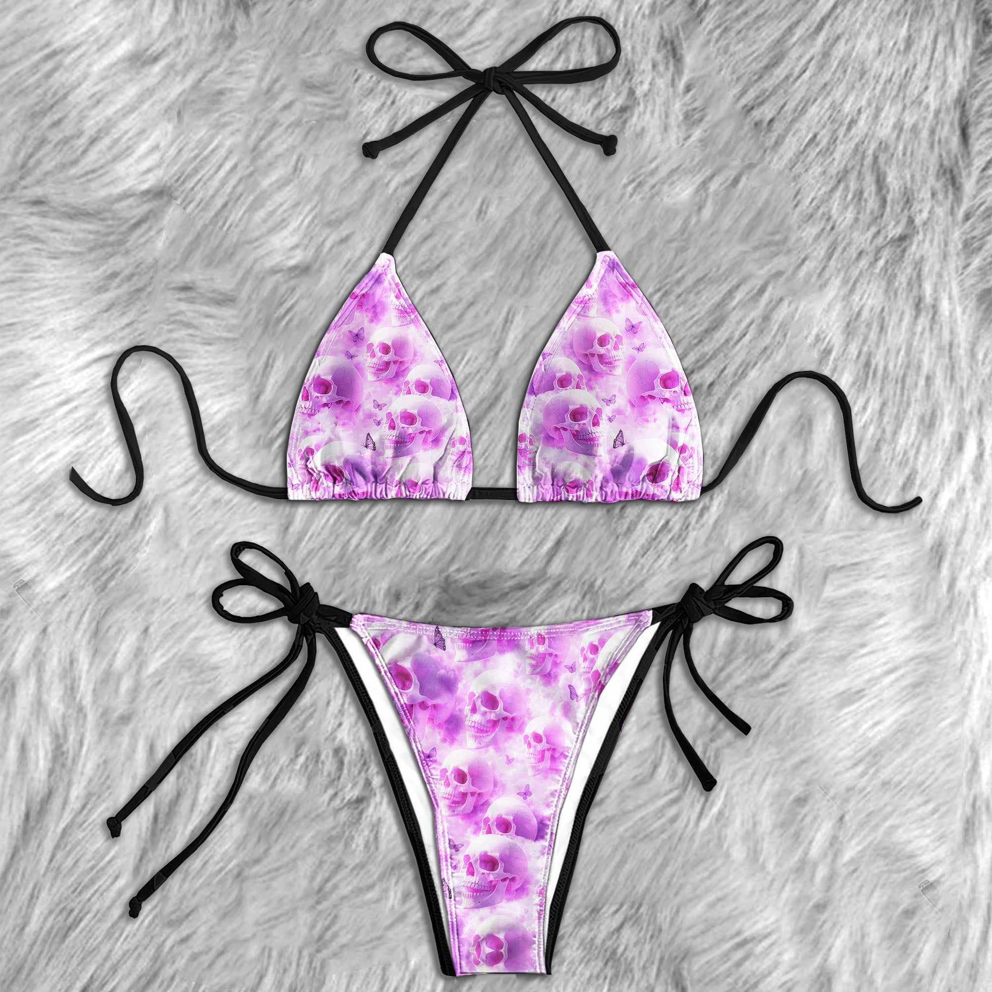 Pink Dream Skull Butterfly Micro Triangle Bikini Swimsuit
