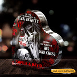 Beauty Darkness - Customized Skull Couple Crystal Heart Anniversary Gifts
