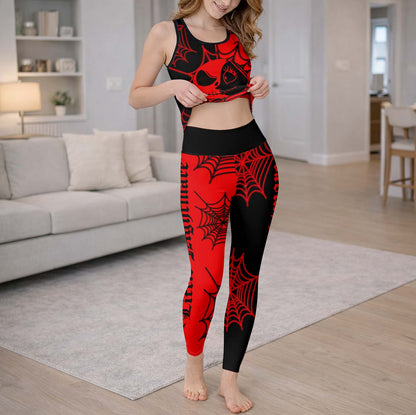 Red Spiderweb Skeleton Art Tanktop and Legging