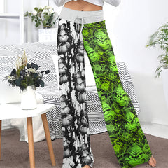 White Green Art Theme Women's High-waisted Wide Leg Pants | Wonder Skull