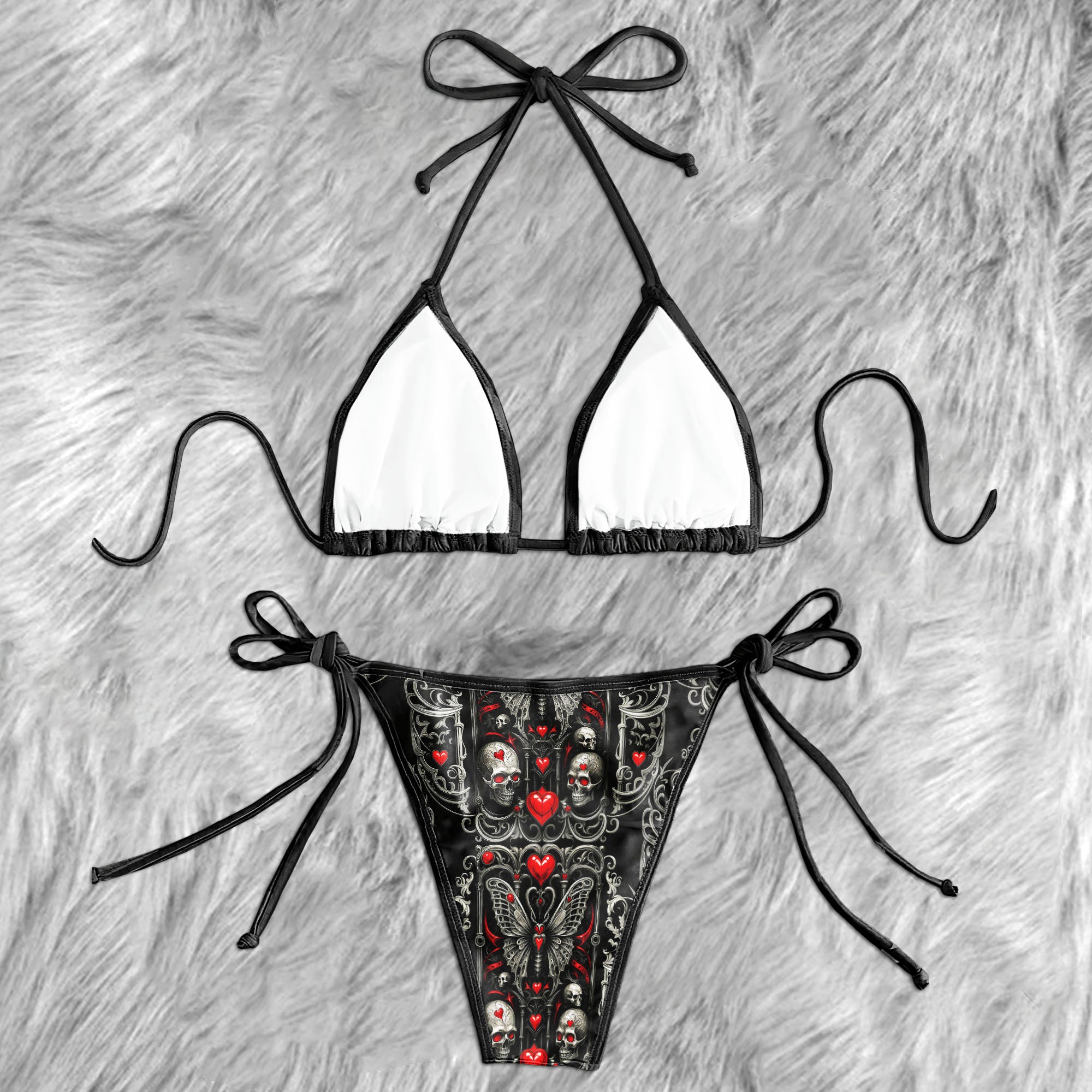 Dark Baroque Skull Pattern Micro Triangle Bikini Swimsuit