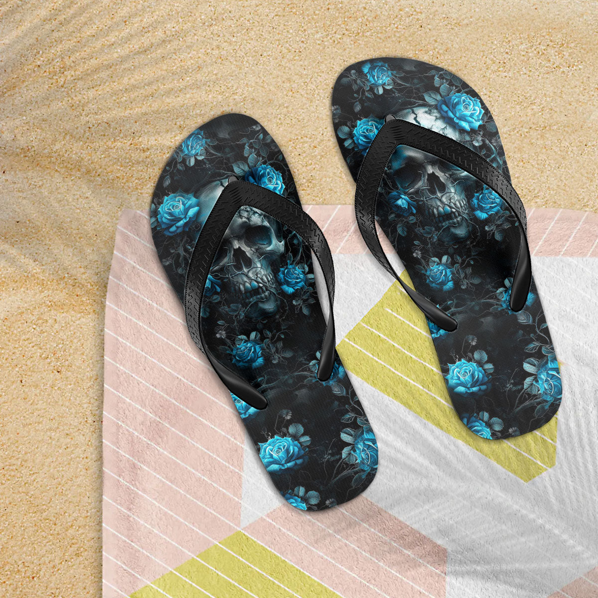 Image of a pair of beach flip flops with a sleek design, featuring a comfortable yoga mat footbed, non-slip sole, and water-friendly materials. Perfect for summer outings, beach walks, and casual occasions.