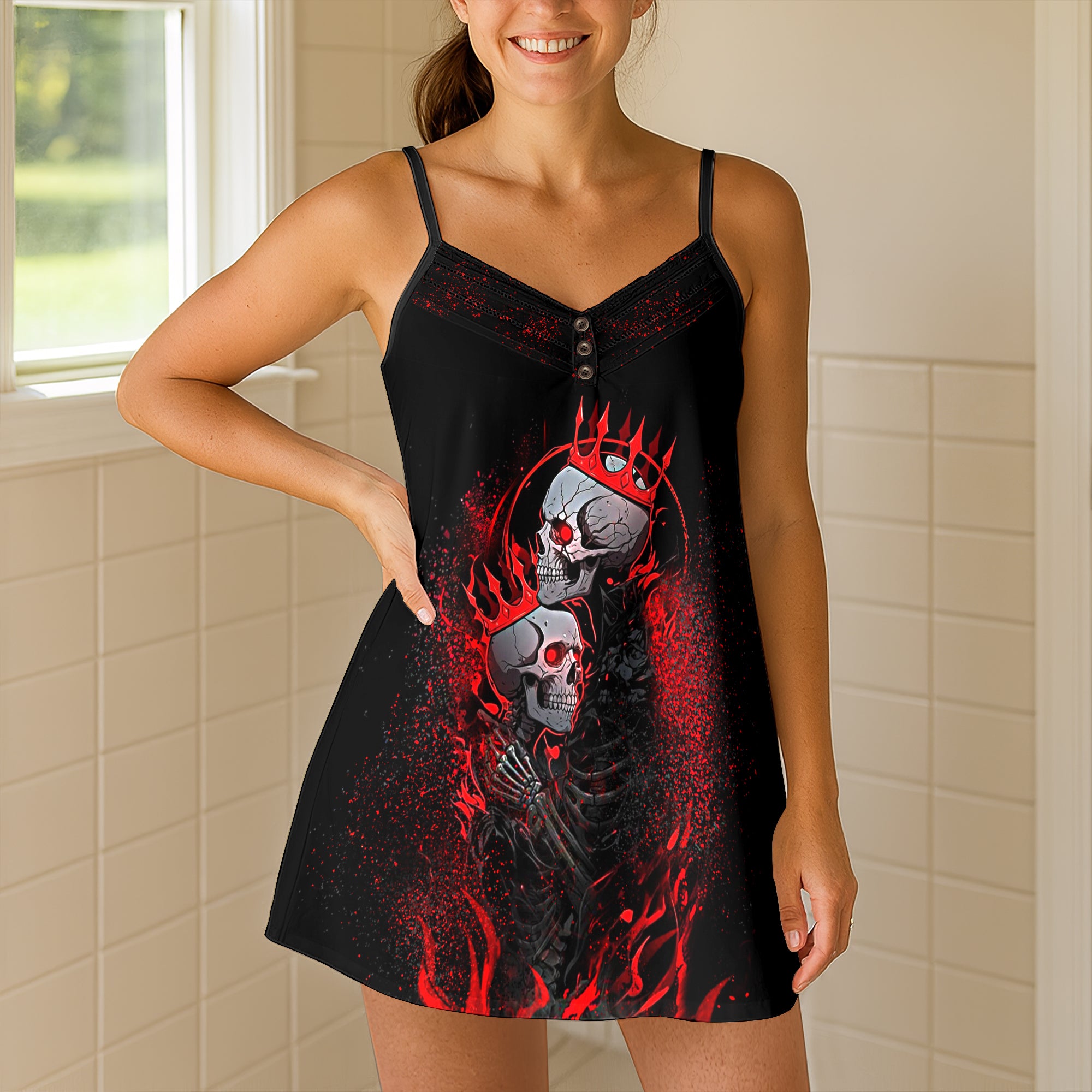 Crimson Crown Skull Love Short Cami Dress