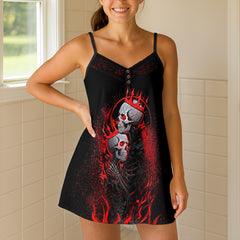 Crimson Crown Skull Love Short Cami Dress