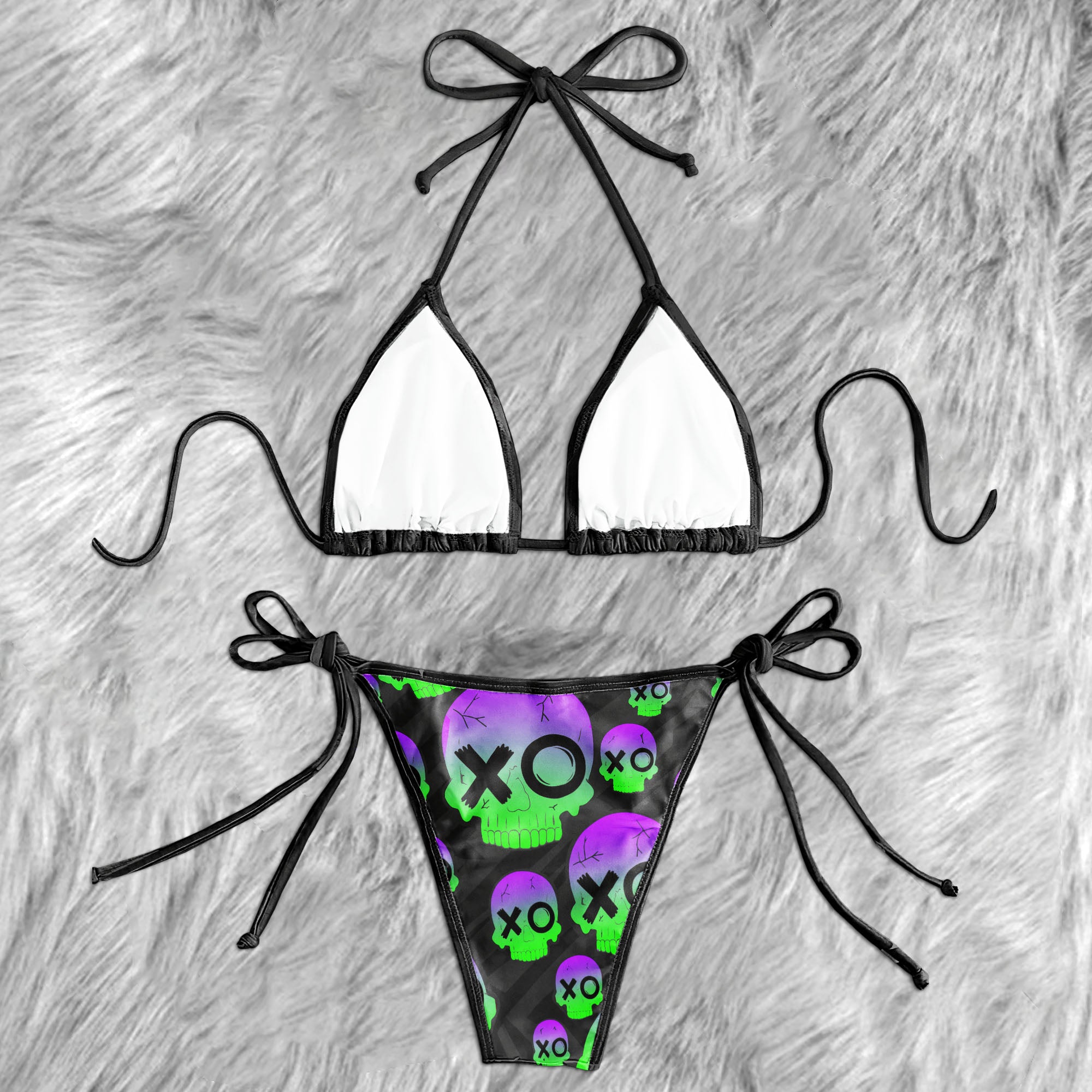 Graffiti Neon Skull Micro Triangle Bikini Swimsuit
