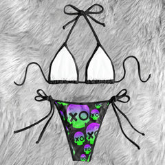 Graffiti Neon Skull Micro Triangle Bikini Swimsuit