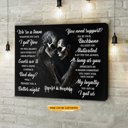 We're A Team - Custom Personalized Names Gothic Skull And Roses Canvas