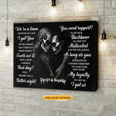 We're A Team - Custom Personalized Names Gothic Skull And Roses Canvas