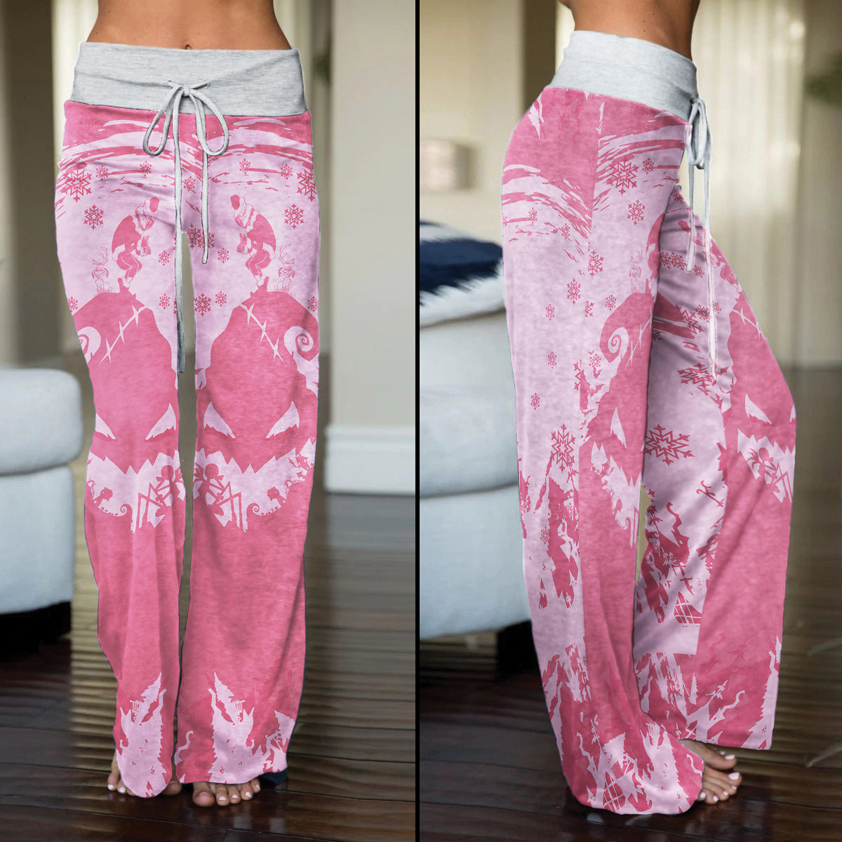 Pink Nightmare Christmas Theme Women's High-waisted Wide Leg Pants | Wonder Skull