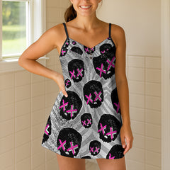 Neon Eyes Grunge Skulls Short Cami Dress