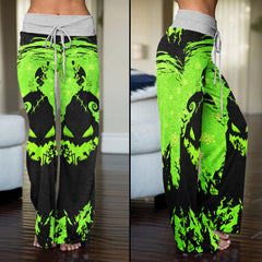 Green Black Christmas Theme Women's High-waisted Wide Leg Pants | Wonder Skull