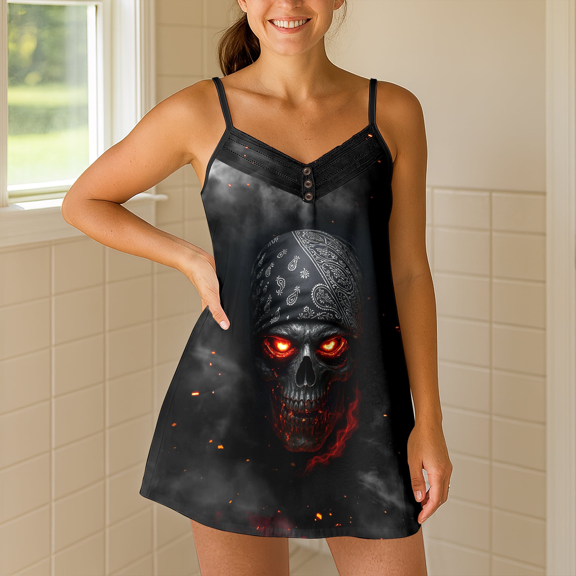 Gothic Skull Paisley Short Cami Dress