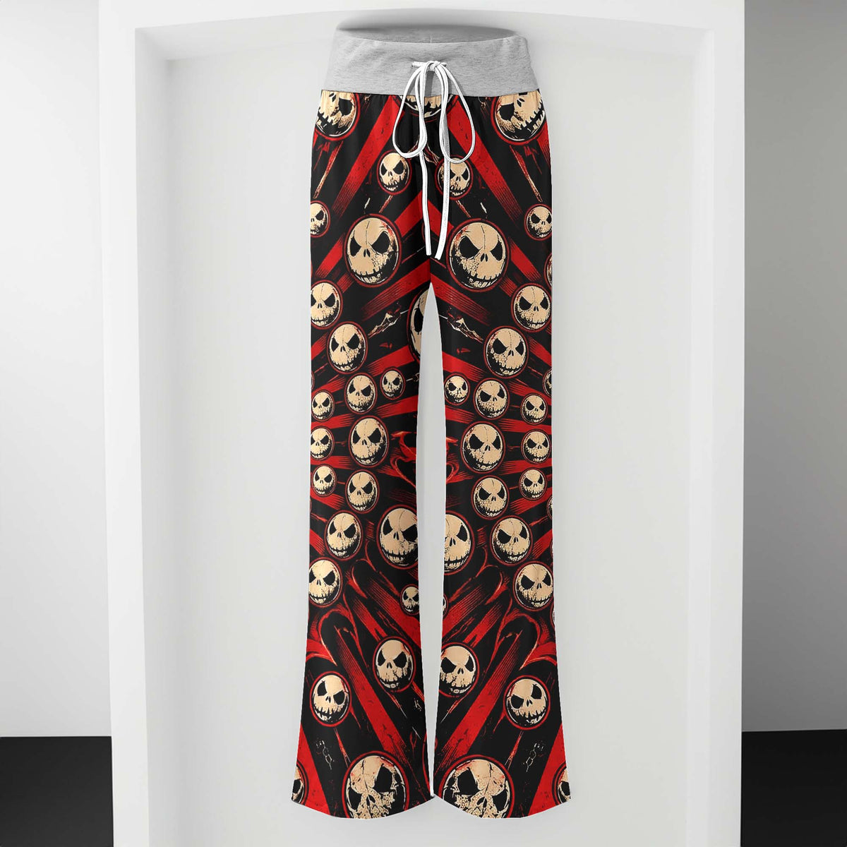 Gothic Crimson Skulls Women's High-waisted Wide Leg Pants