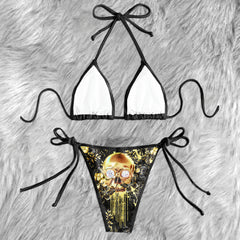 Gold Floral Skull Micro Triangle Bikini Swimsuit - Wonder Skull