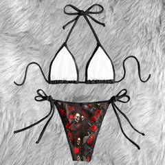 Crimson Skull Seduction Micro Triangle Bikini Swimsuit